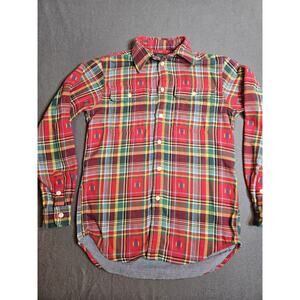 POLO Ralph Lauren Shirt Mens Small Red Plaid Southwest Aztec Patchwork Embroider